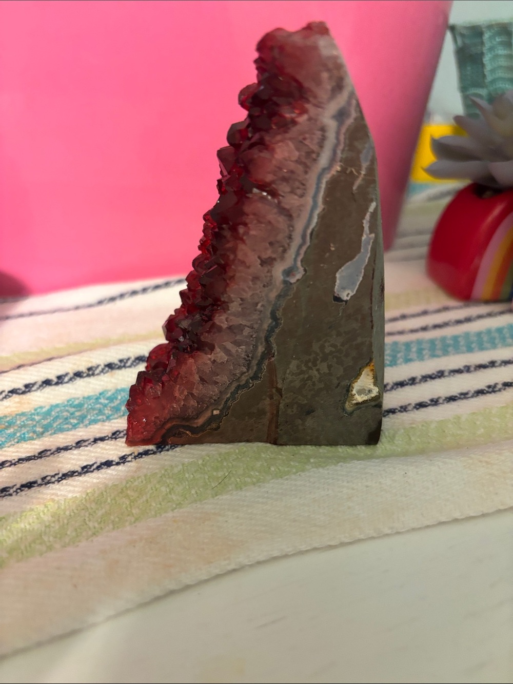 Rare Red Geode Quartz  Crystal Geode Accent Piece - Home Decor - Picture 2 of 5